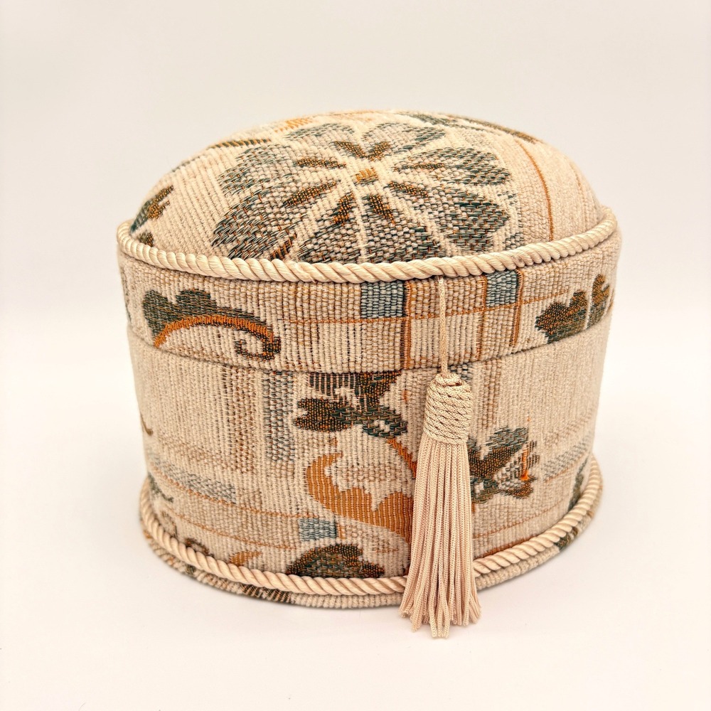 Vintage Floral Tapestry Jewelry Box Tassel Trim Cottagecore Woven Trinket Case
